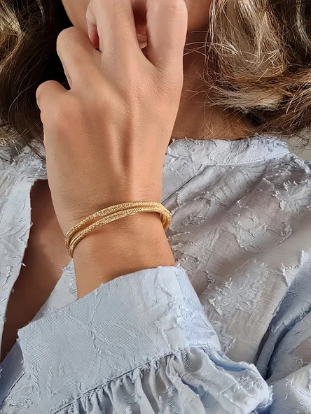 Akordiyon Sarmal Model Gold Renk Kumlu Hasır Tel Bileklik - 4