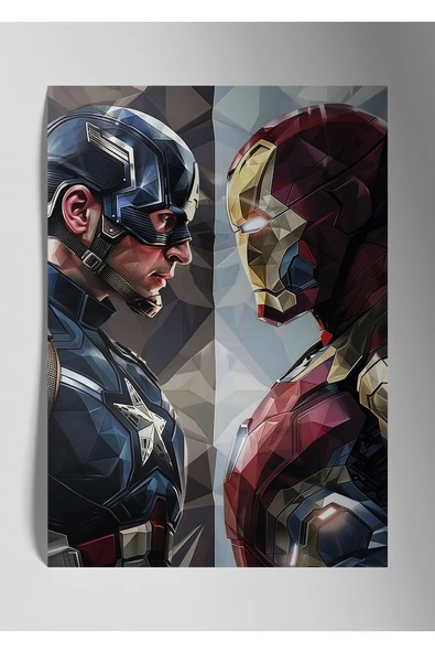Civil War Captain Amerika İron Man Marvel - Metal Poster Tablo ürün görseli