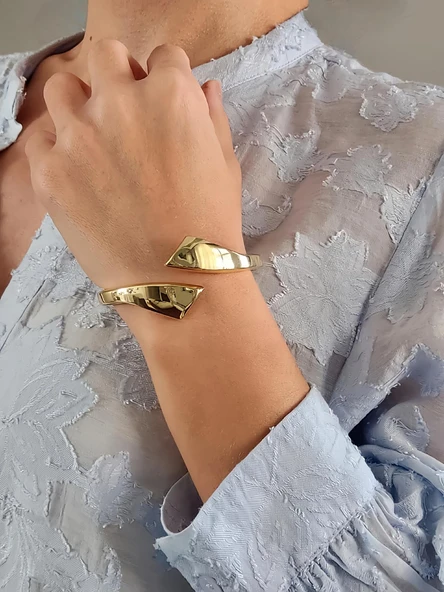 Çapraz Gold Molted Kelepçe Çelik Bileklik - Resim 4