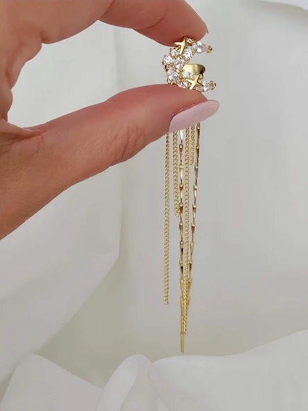 Yıldız Zirkon Taşlı Model Kıkırdak Sağ Kulak Gold Renk Küpe