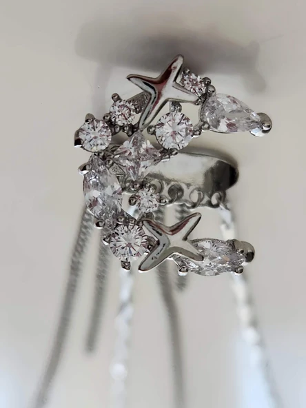 Yıldız Zirkon Taşlı Model Kıkırdak Sağ Kulak Gümüş Renk Küpe - 2