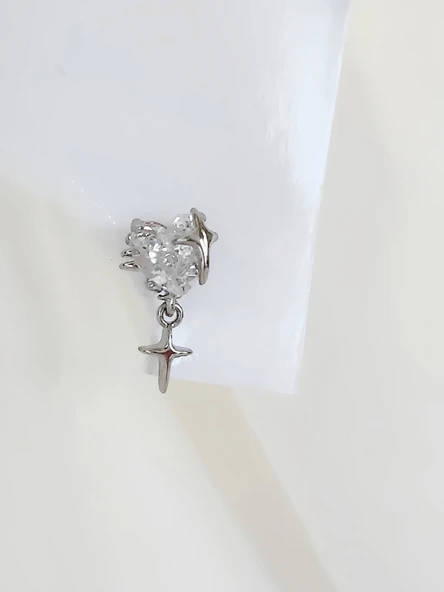 Bombeli Kalp Yıldız Model Kıkırdak Piercing Tragus Helix Altın Gümüş Renk Küpe