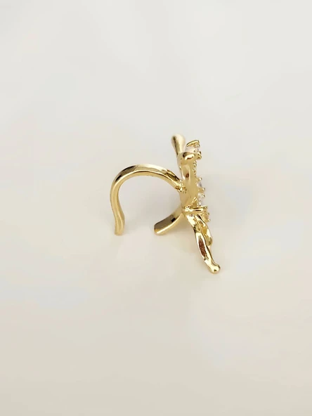 Kelebek Model Sıkıştırmalı Kıkırdak Gold Renk Sol Kulak Küpe - 4