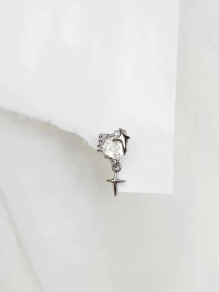 Bombeli Kalp Yıldız Model Kıkırdak Piercing Tragus Helix Altın Gümüş Renk Küpe - 3