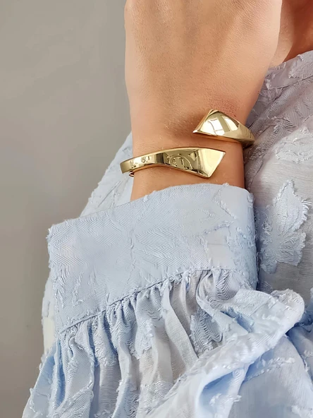 Çapraz Gold Molted Kelepçe Çelik Bileklik - Resim 2