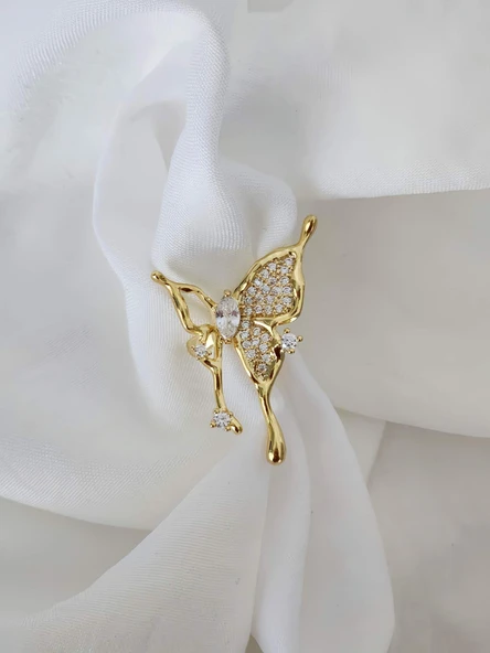 Kelebek Model Sıkıştırmalı Kıkırdak Gold Renk Sol Kulak Küpe