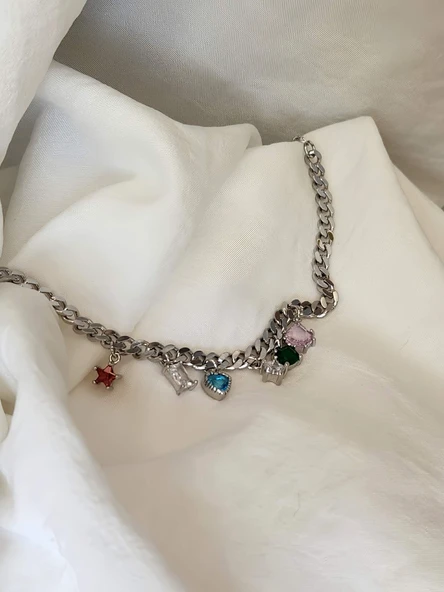 Renkli Baget Gurmet Model Silver Renk Çelik Bileklik ürün görseli