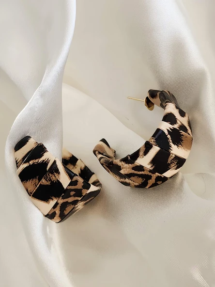 Leopar Suni Deri Halka Model Küpe