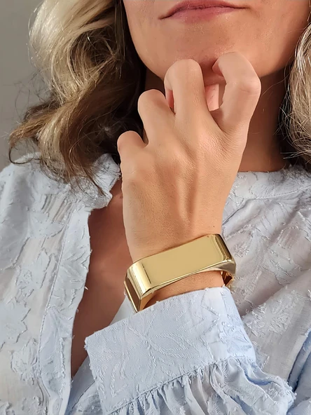 Dikdörtgen Köşeli Gold Molted Kelepçe Çelik Bileklik