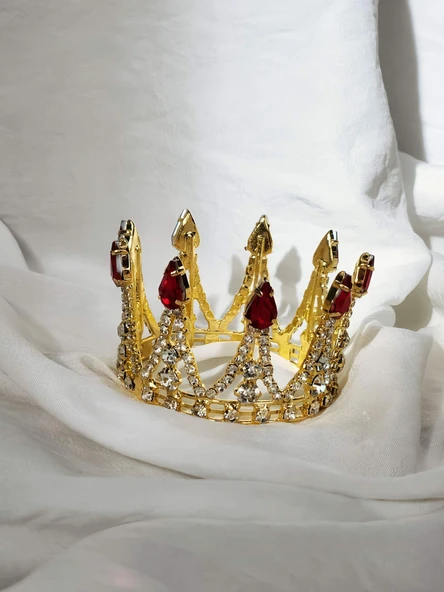 Pasta Tacı Doğum Günü Tacı Kraliçe Kral Tacı Brithday Tacı Kına Düğün Tacı Üçgen Gold Kırmızı Gümüş Kaplama 7cm - Resim 2