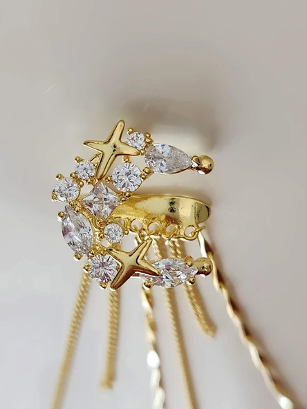 Yıldız Zirkon Taşlı Model Kıkırdak Sağ Kulak Gold Renk Küpe - 3