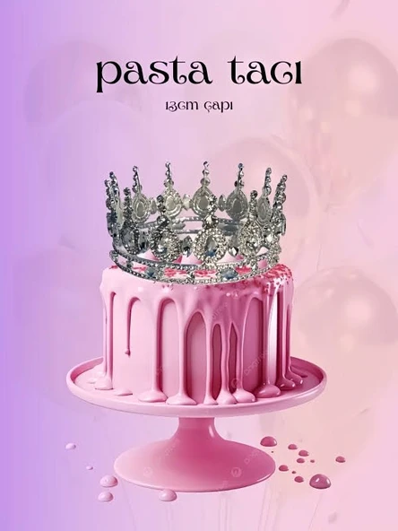Pasta Tacı Doğum Günü Tacı Kraliçe Tacı PastaTacı Kına Düğün Tacı Üç Damla Gümüş Kaplama 13cm