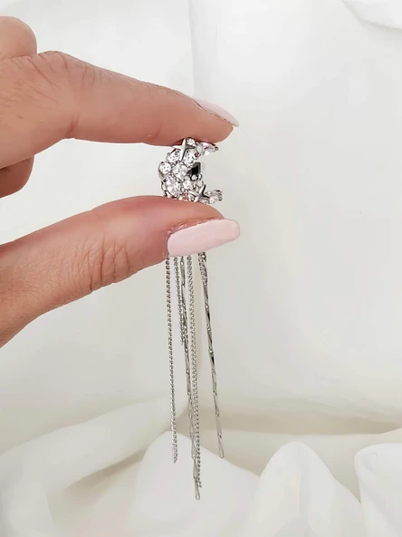 Yıldız Zirkon Taşlı Model Kıkırdak Sağ Kulak Gümüş Renk Küpe