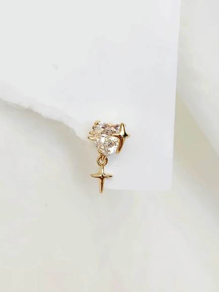 Bombeli Kalp Yıldız Model Kıkırdak Piercing Tragus Helix Altın Gold Renk Küpe - 2