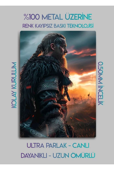 Ragnar Lodbrok, Vikings - Parlak Metal Baskı Tablo - Resim 2