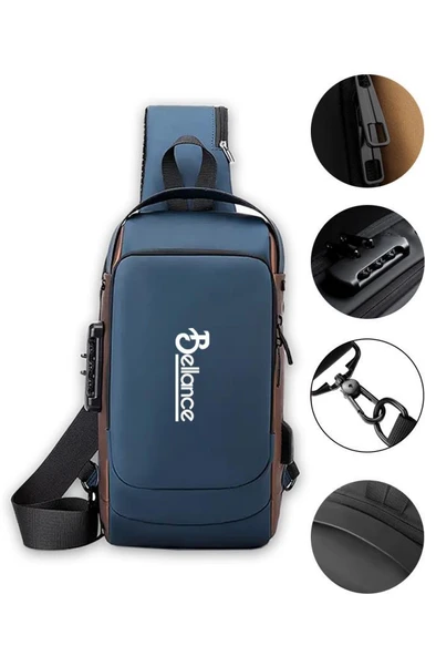 Bellance BLG-50BL Su Geçirmez Şifre Kilidi USB Omuz Göğüs Çantası ürün görseli 1