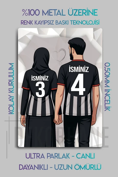 Metal Baskı - Kişiye Özel Siyah Beyaz, Kara Kartal, Tesettür Sevgili Tablosu, Türban - 3