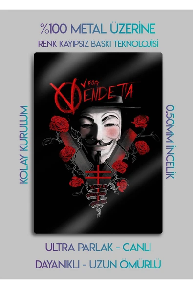 V for Vendetta - Metal Baskı Dekoratif Tablo - 2