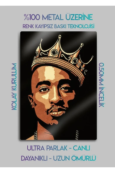 2Pac Shakur Rap - Parlak Metal Baskı Tablo - Resim 2