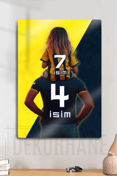 Metal Baskı - Kişiye Özel Taraftar Tablosu, Sarı Lacivert Baba Kız Çocuk ürün görseli