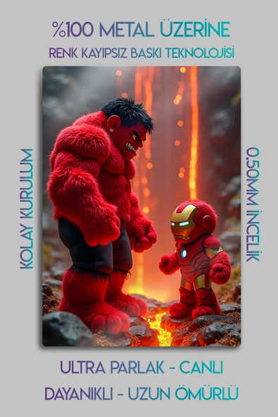 Metal Baskı Marvel Parlak Duvar Tablosu - Mini Hulk İronman, Kids, Çocuk Posterleri - 2