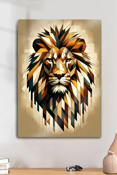 Metal Baskı - Dekoratif Aslan Lion Sarı Kırmızı Tablo