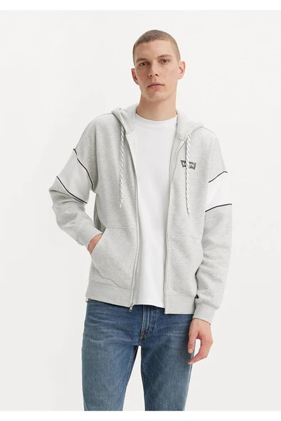 Kapüşon Yaka Gri Erkek Sweatshırt A9433-0000_RLXD GRAPHIC PIECED ZIP
