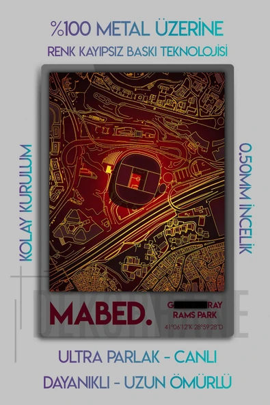 Metal 3D Baskı - Mabed Stadyum Kordinatlı, Sarı Kırmızı Taraftar Tablosu - 2