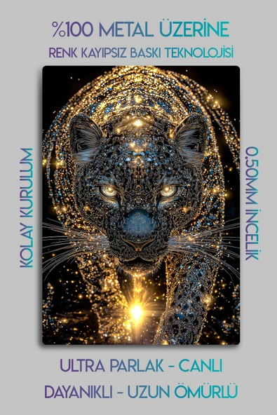 Metal Baskı - Gold Panter, Luxury Altın - Dekoratif Duvar Tablosu - Resim 3
