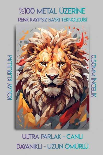 Aslan Metal Tablo, Sarı Kırmızı, Dekoratif - 2