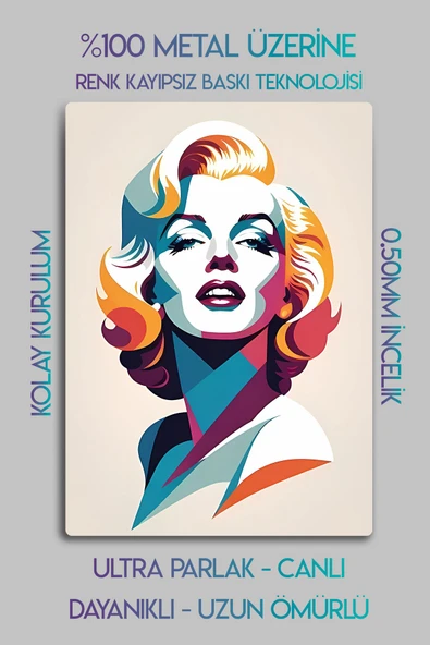 Metal Baskı - Marilyn Monroe Dekoratif Tablo, Canlı, Parlak - 2
