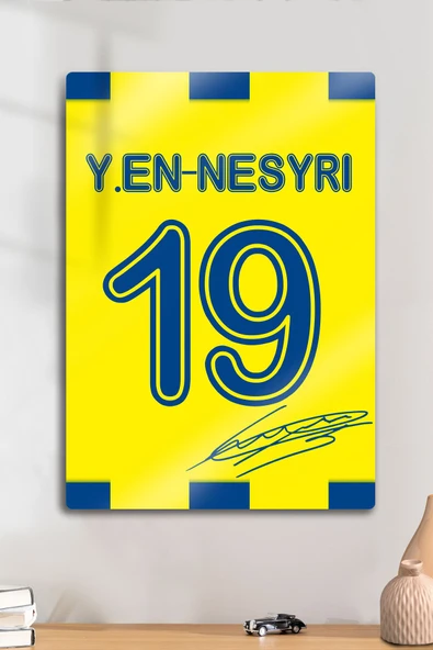 Metal Baskı - İmzalı Yusuf en-Nesyri, Sarı Lacivert Taraftar, Dekoratif Tablo