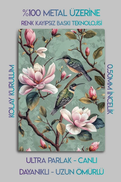 Parlak Canlı Metal Baskı - 3'lü Sanatsal Kuş Figürlü Dekoratif Tablo - Resim 3