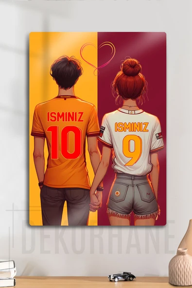 Metal Baskı - Kişiye Özel Sevgili Tablosu, Sarı Kırmızı