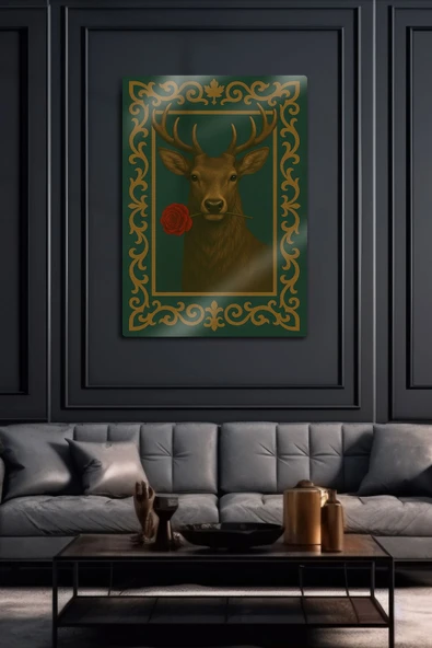 Metal Levha Üzerine Parlak Baskı - Mitolojik Geyik Desenli Dekoratif Tablo - Resim 2