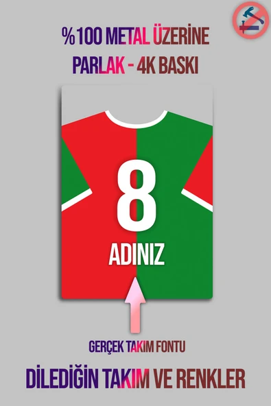 Metal Baskı - Kişiselleştirilebilir, Numara, İsim, Amed, Spor, Tüm Takımlar, Yeşil Kırmızı - 3