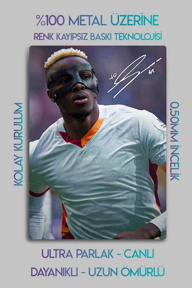 Metal Levha Üzerine - İmzalı Victor Osimhen, Taraftar Futbol Tablo, Premium Baskı - 2