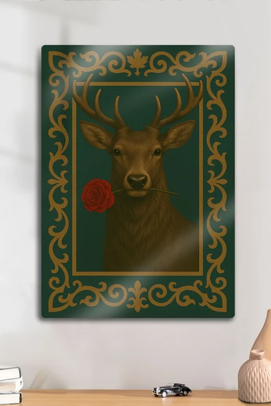 Metal Levha Üzerine Parlak Baskı - Mitolojik Geyik Desenli Dekoratif Tablo - Resim 3