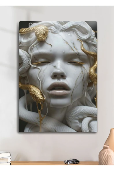 Yılanlı Kadın Dekoratif - Metal Baskı Duvar Tablosu