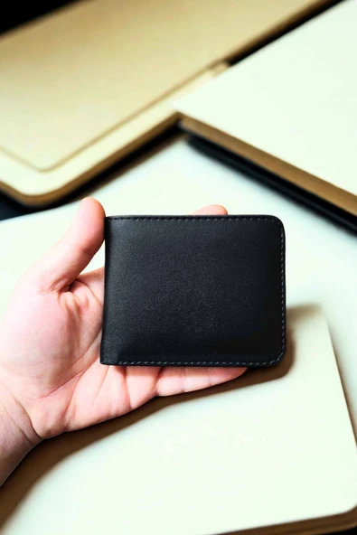 Kişiye Özel İsim Yazılı Siyah Vegan Deri Cüzdan – 8 Kartlık – Çift Para Gözlü – Çıtçıt Kapamalı – Unisex – Hediye Kutulu - Resim 5