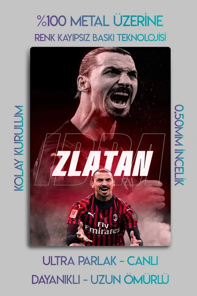 Metal Baskı, Zlatan İbrahimoviç Milan - Parlak Dekoratif Sporcu Duvar Tablosu - 2