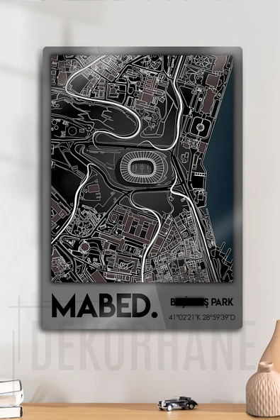 Metal 3D Baskı - Mabed Stadyum Kordinatlı, Siyah Beyaz Kara Kartal Taraftar Tablosu