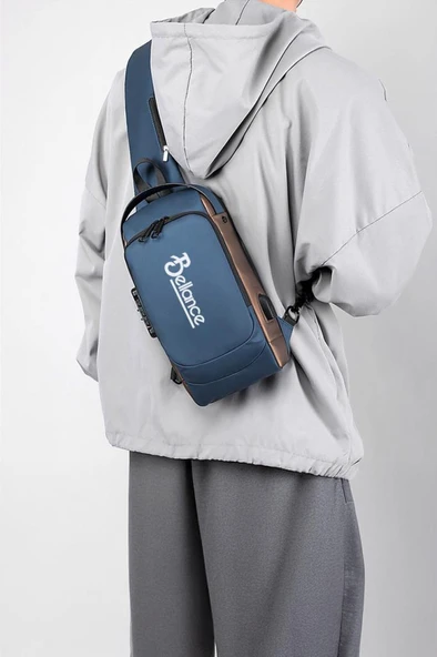 Bellance BLG-50BL Su Geçirmez Şifre Kilidi USB Omuz Göğüs Çantası - Resim 4