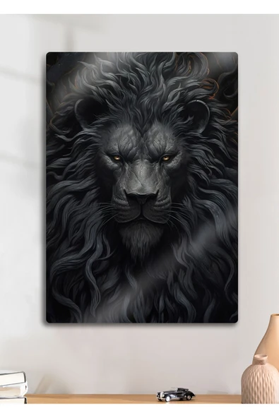 Siyah Aslan Lion - Metal Duvar Tablosu ürün görseli