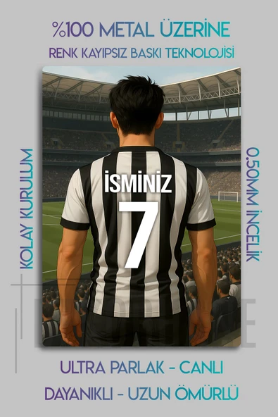 Metal Baskı - Kişiye Özel Taraftar Tablo, Siyah Beyaz, Kara Kartal, Kişiselleştirebilir Stadyumlu - Resim 3