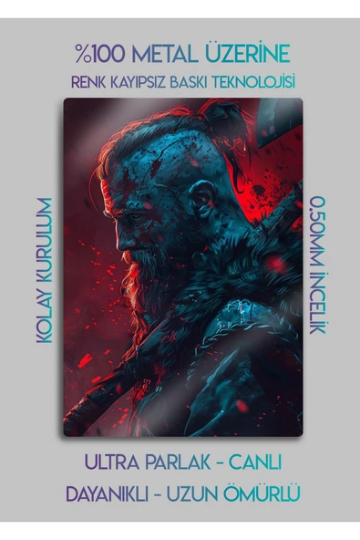 Ragnar Lodbrok, Vikings - Parlak Metal Baskı Tablo - 2