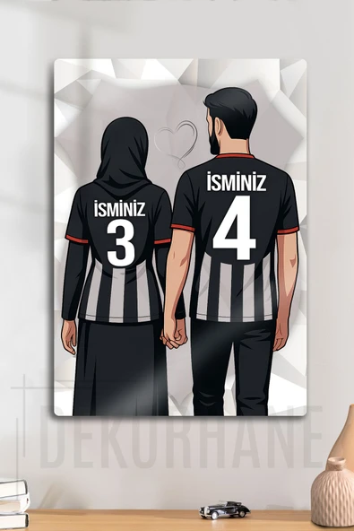 Metal Baskı - Kişiye Özel Siyah Beyaz, Kara Kartal, Tesettür Sevgili Tablosu, Türban - 1