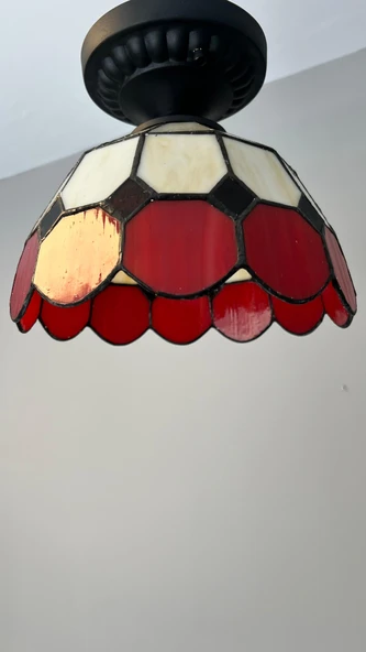 Yüceeller Tavan Vitray Avize 25cm 10" Kırmızı - 2