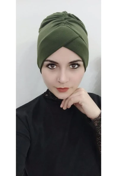 Kadın Tesettür Çapraz Bone Haki ürün görseli