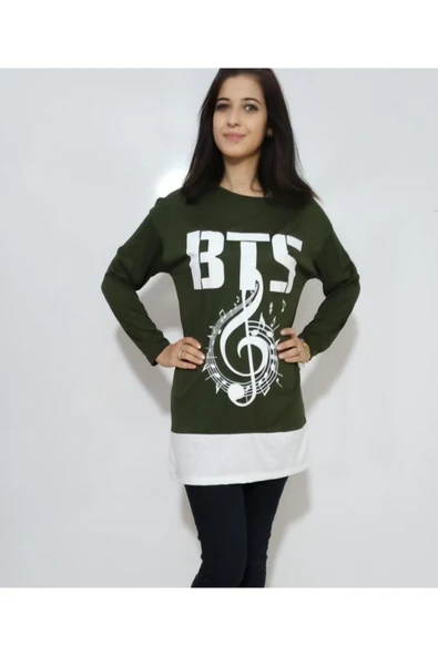 Kadın Gomlek altı görünümlü Tunik Baskılı Haki ürün görseli